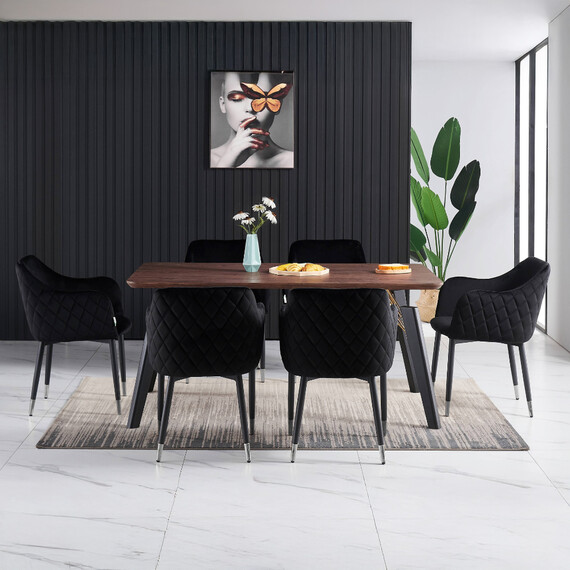 Verona Cosmo LUX Dining Set with a Table and 6 Velvet Chairs