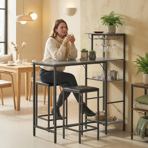 HOMCOM 3Pcs Breakfast Bar Table and Stools Set 4-tier shelving