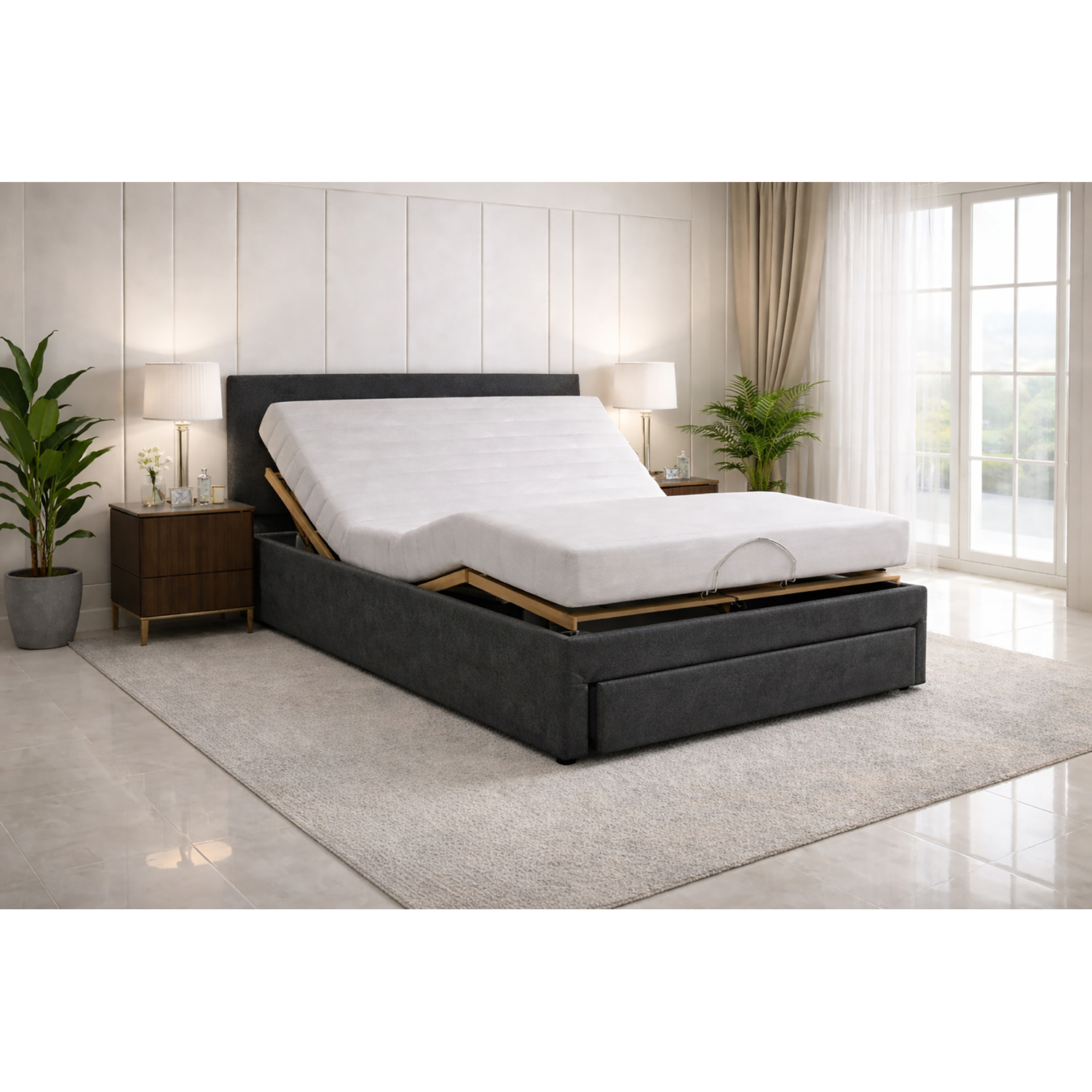 Ayla Electric Adjustable Bed With Mattress And Headboard - Cream Superking
