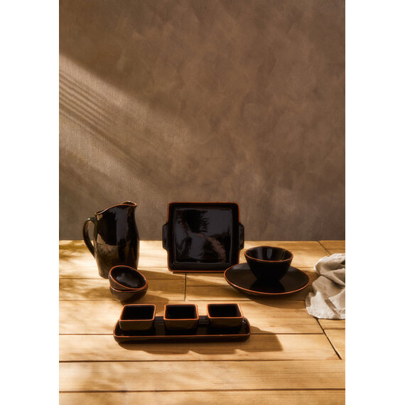 Calisto Terracotta Set of 3 Dip Bowls with Tray in Black