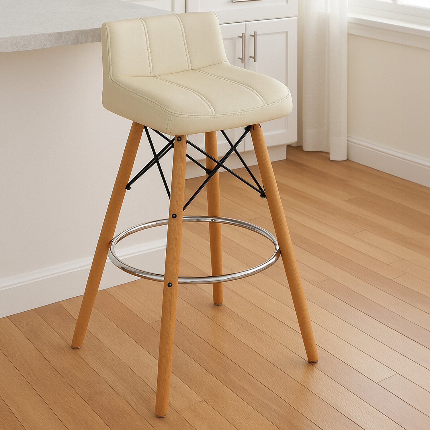 Stockholm White Leather Effect Bar Stool - White