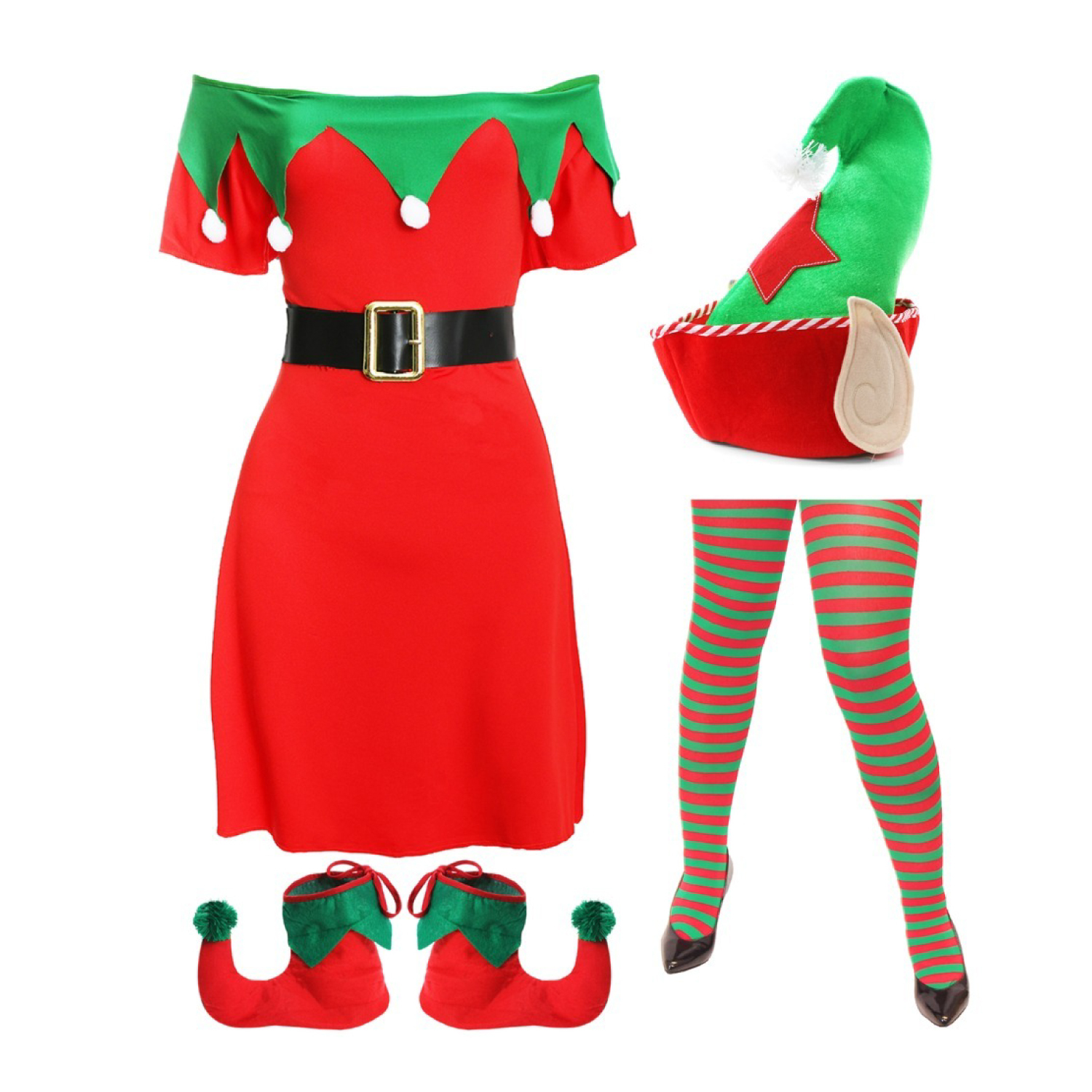 Elf Costume - Dress, Tights, Boots & Hat