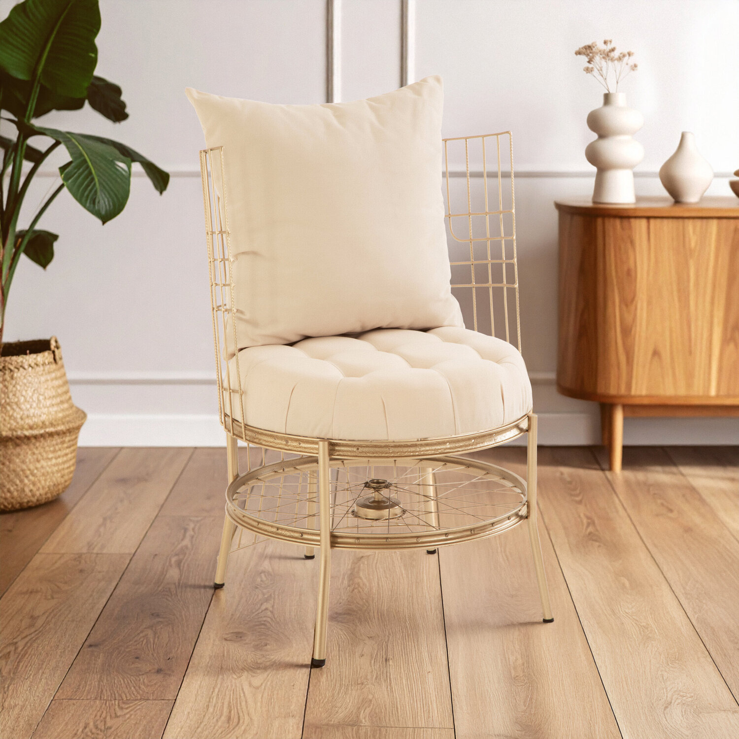 Fifty Five South Mantis Champagne Gold Finish Wheel Design Chair - Gold
