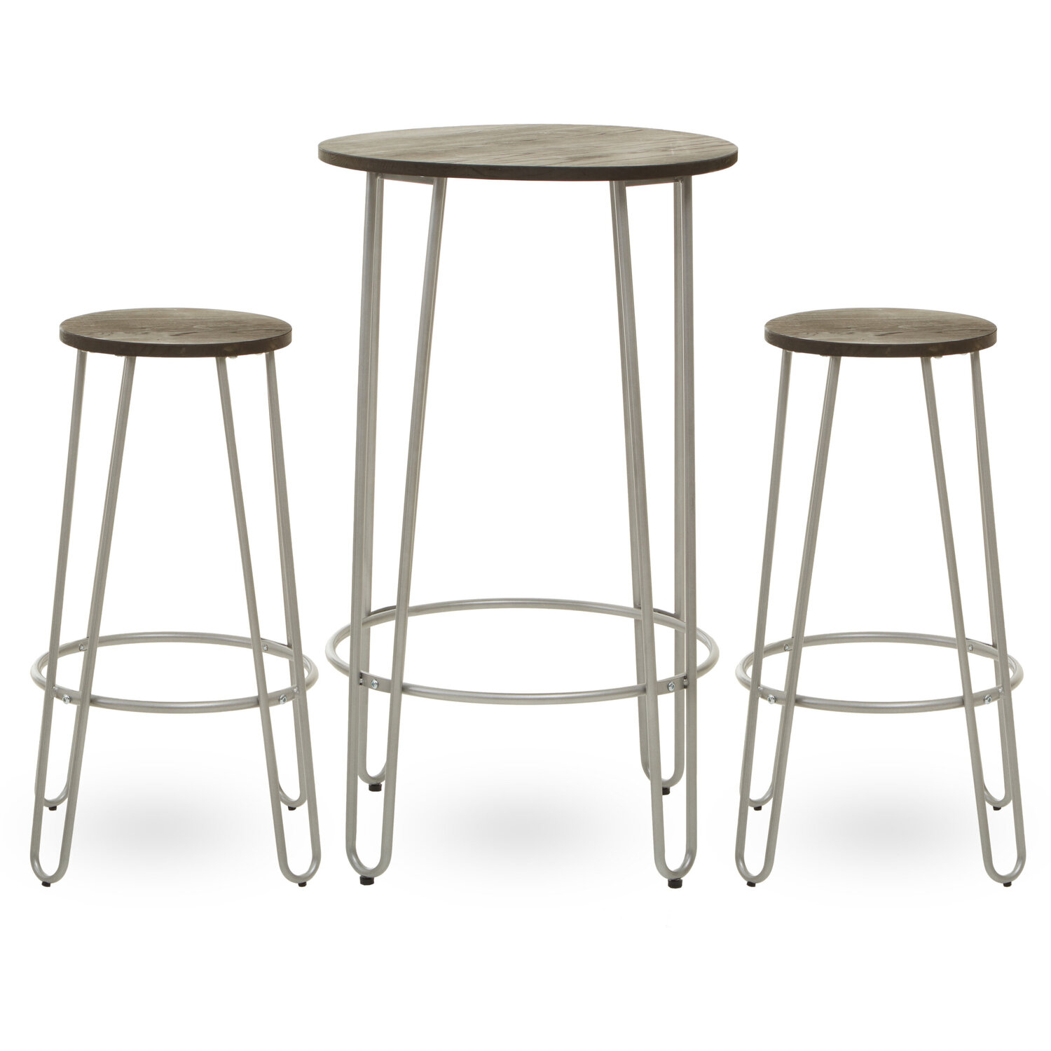 District 3 Piece Silver Frame Bar Table Stool Set - Silver