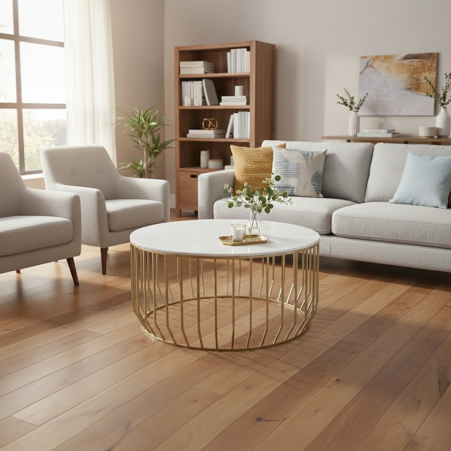Pali White Marble And Gold Coffee Table. - Gold