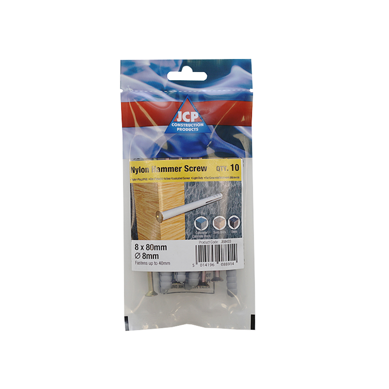 JCP CONSTRUCTION PRODUCTS Nylon Hammer Concrete Screws Zyp - 6 x 40mm - Box of 100 in Grey