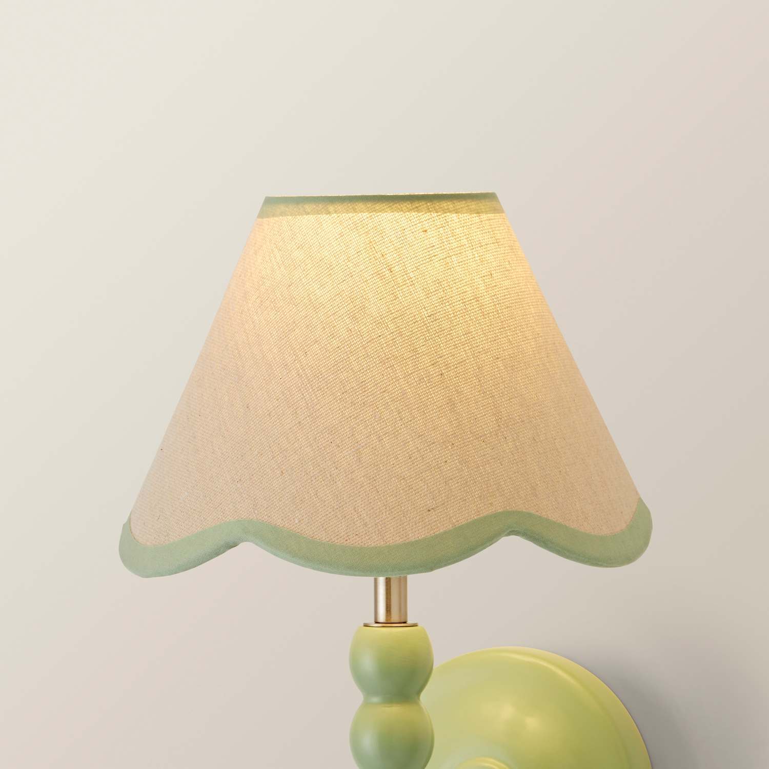 ValueLights Florie Natural Linen Tapered Scalloped Pastel Trim Mini Lamp Shade in Pale Green
