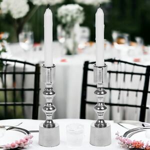 Modern 16cm Silver Metal Candlesticks - Set of 2