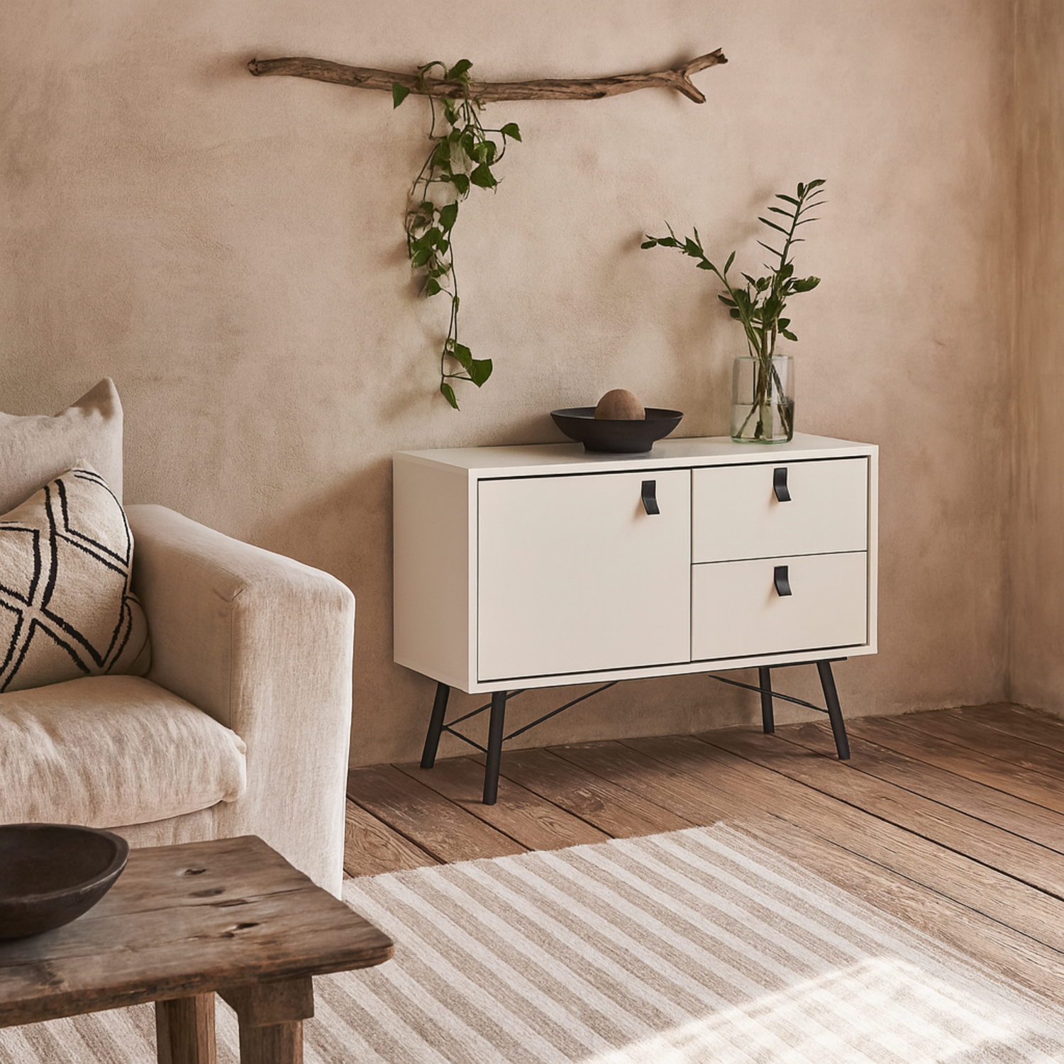 Juno Matt Sideboard Compact Handleless 1 Door 2 Drawers - White