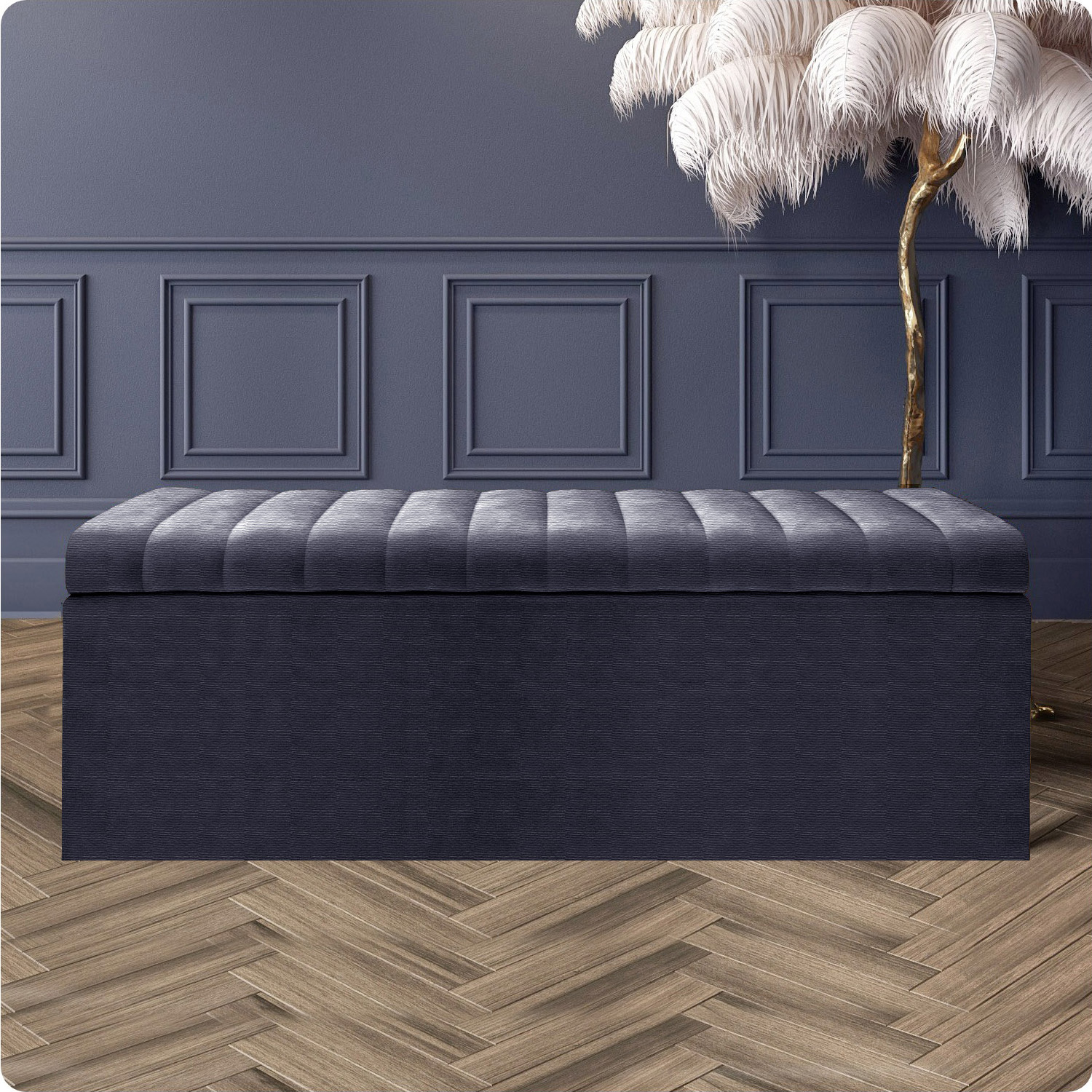 R&M Furnishers Safar Naples Ottoman Storage Box, Dark Grey Striped Upholstered Blanket Chest & End Of Bed Bench - Charcoal Naples