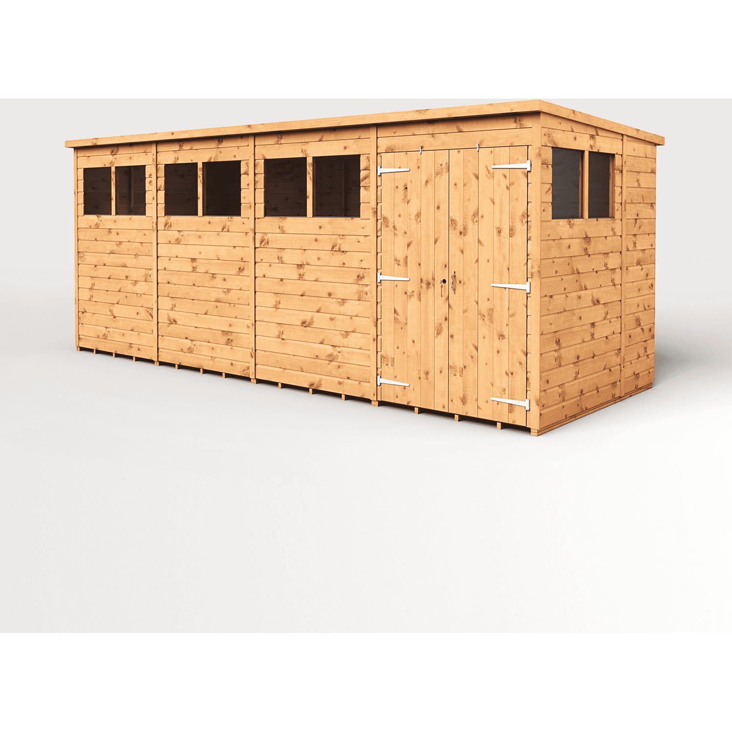 Empire 16x6 Modular Pent Garden Shed with a Double Door & Windows - Brown