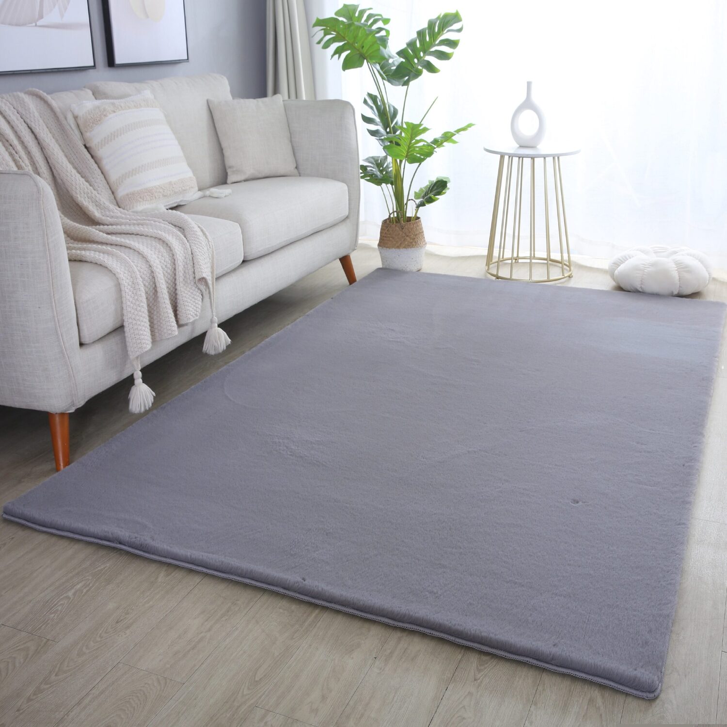 Plushtale Washable Plain Living Room Super Soft Poly Cotton Area Rug - Anthracite / 160cm / 120cm