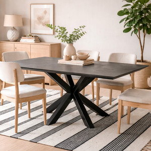 Perth 168cm Black Ceramic Extendable Dining Table with Industrial Metal Legs