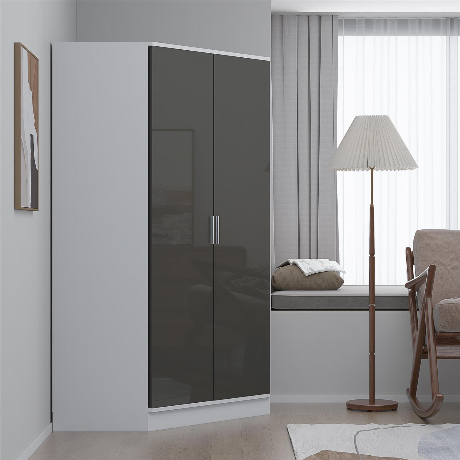 REFLECT 2 Door Corner Wardrobe - Grey Gloss Fronts & Matt White Carcass - Image 6