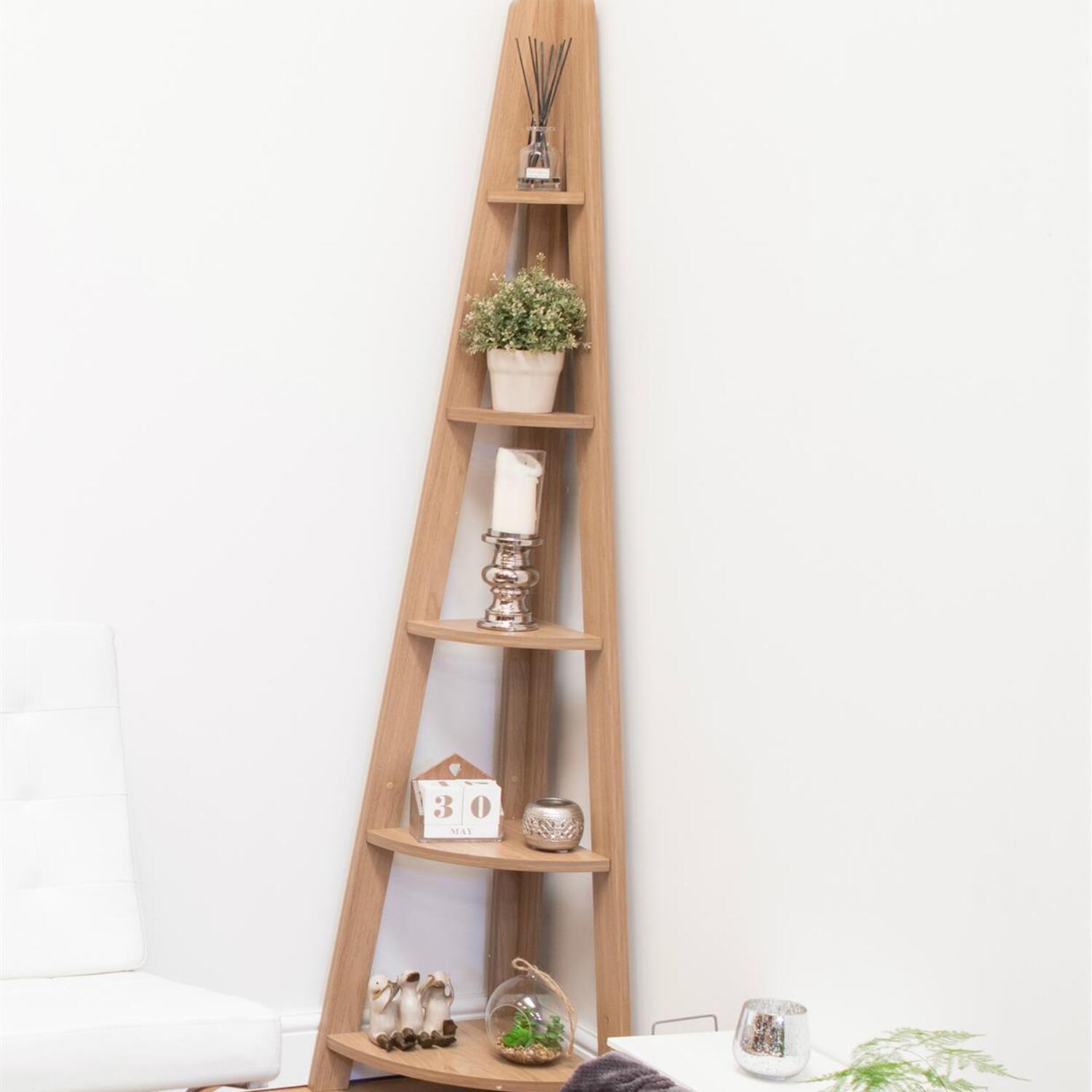 Riva Corner Ladder Bookcase - Oak