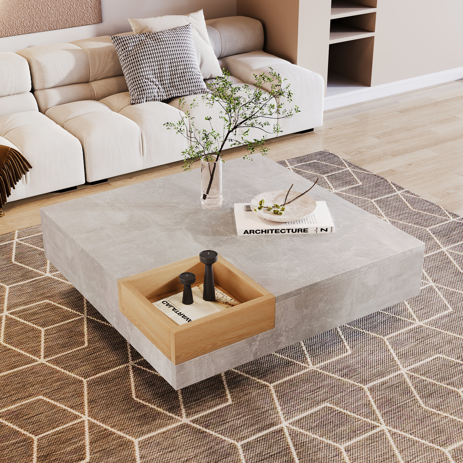 Coffee Table With Removable Storage Box - Grey