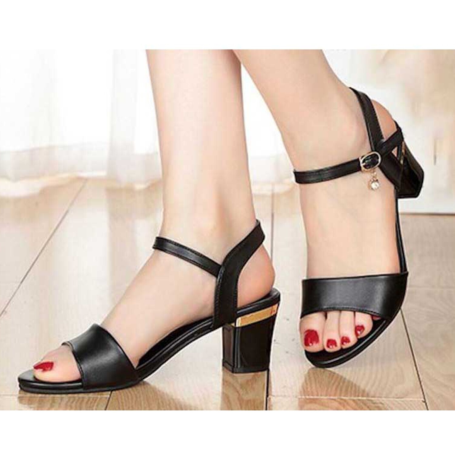 Women's Open Toe Block-Heel Sandals - Black / 4 (EU 37)