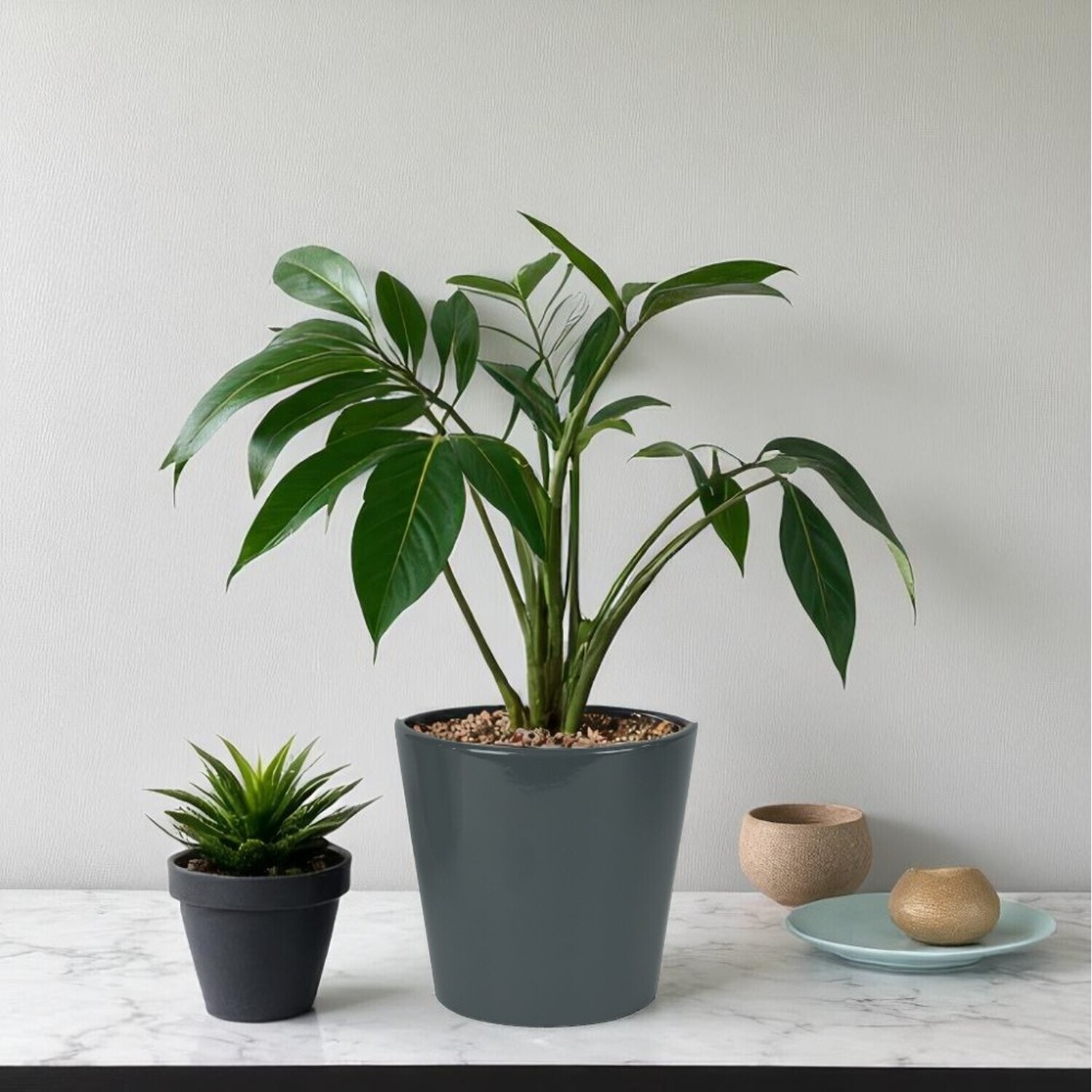 Ceramic Glossy Grey Indoor Plant Cache Pot - 15cm
