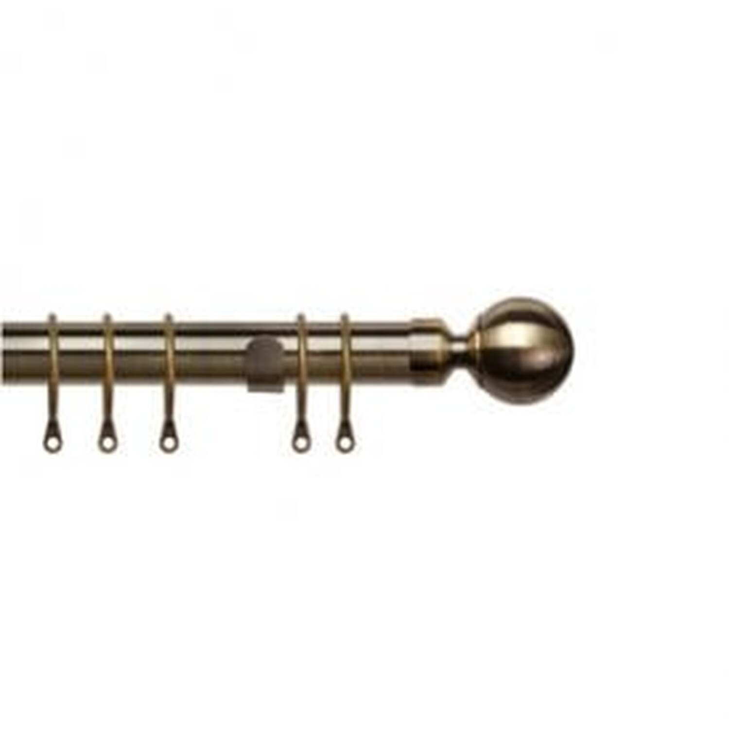 35mm Fixed Length Metal Curtain Pole Set Antique Brass Ball Finial - Antique Brass / 180cm
