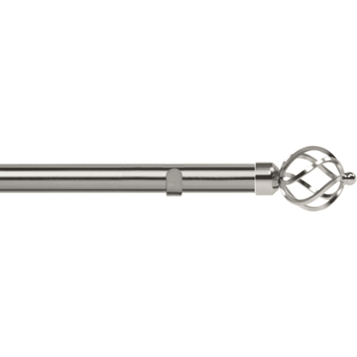 28mm Fixed Length Metal Eyelet Curtain Pole Set - Cage Finial - Satin Silver / 210cm