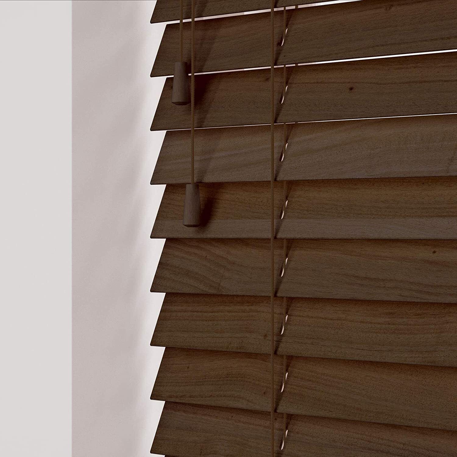 Wooden Venetian Blinds With Strings - Burnt Dark Oak / 40cm
