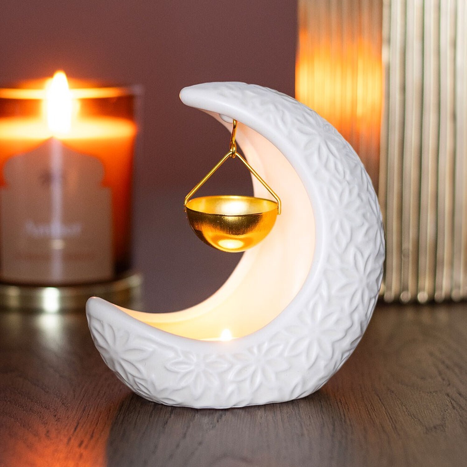 Crescent Moon Geometric Hanging Oil Burner - Neutral