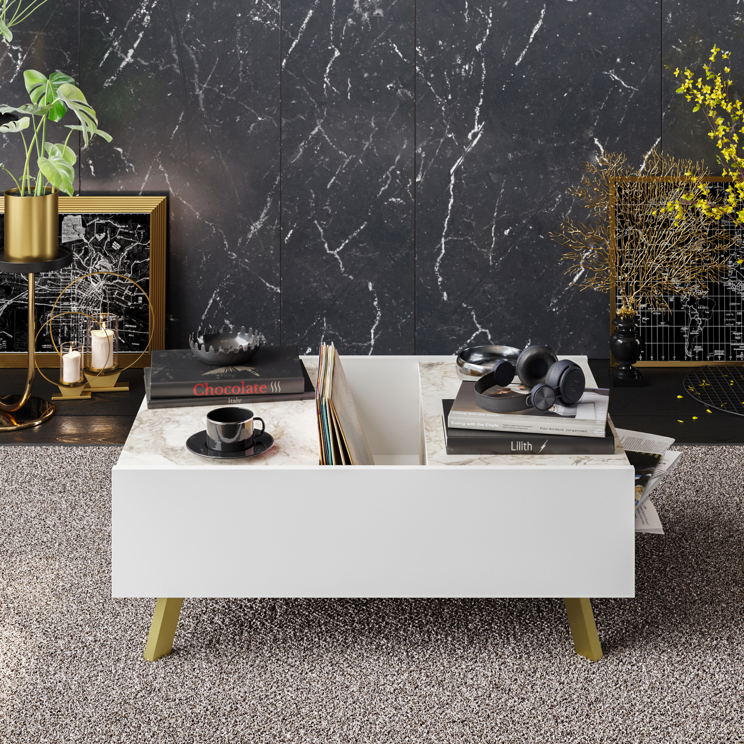 Decorotika Coffee Table - Gold - White Marble - Image 4