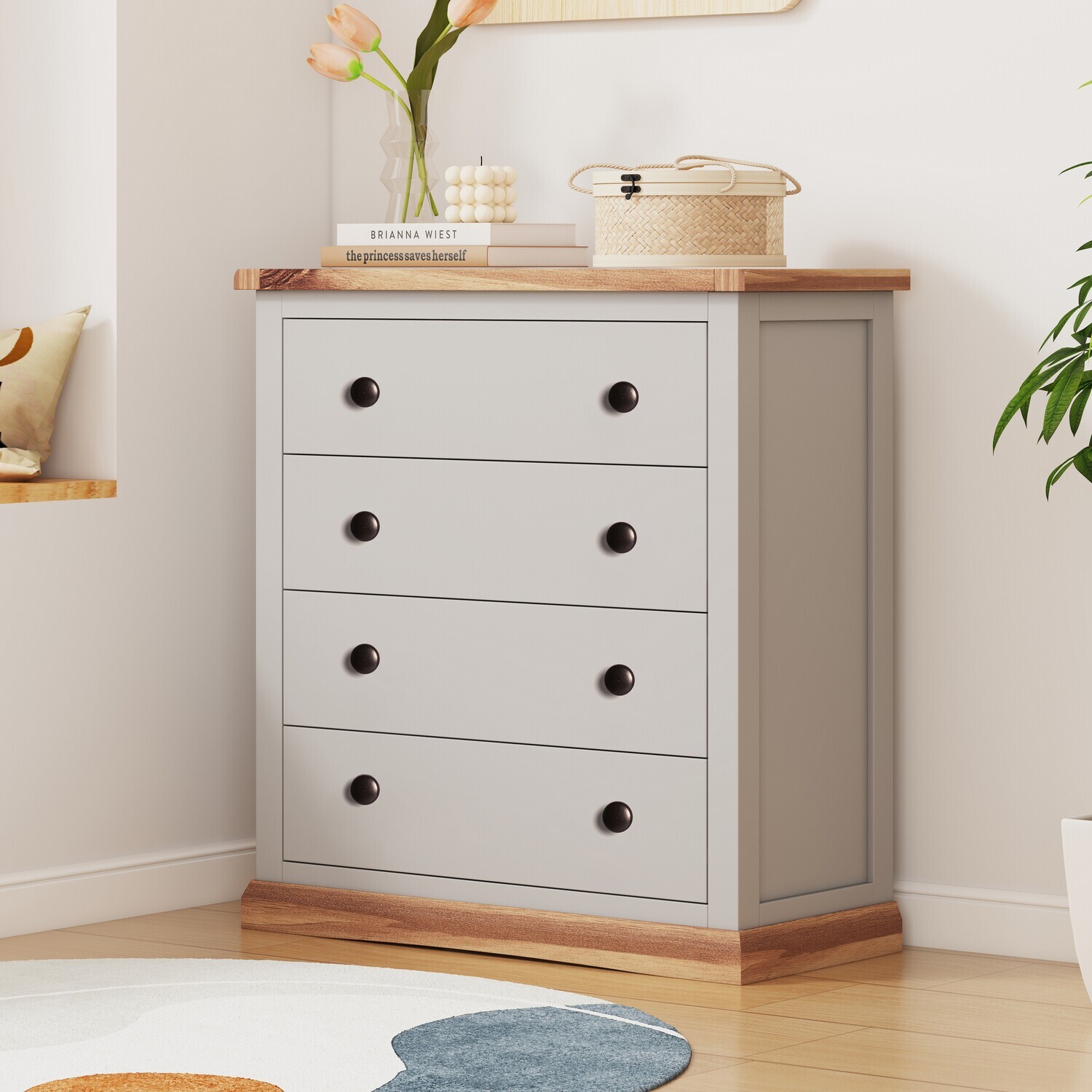 Cabinet Bits Bomporto 4 Drawer Chest - Grey / Brass