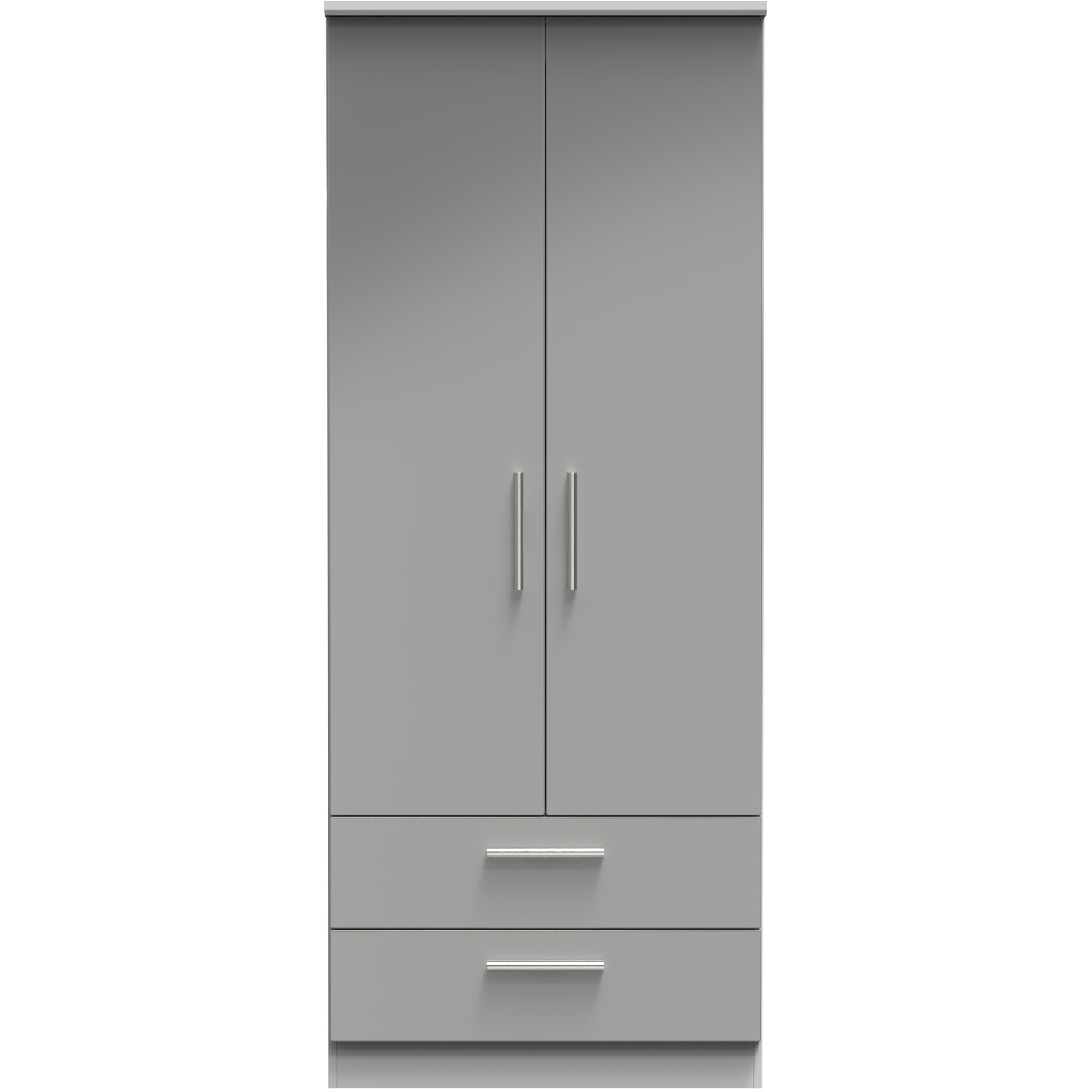 Knightsbridge Ready Assembled 2ft6in 2 Drawer Wardrobe - Grey Gloss Grey