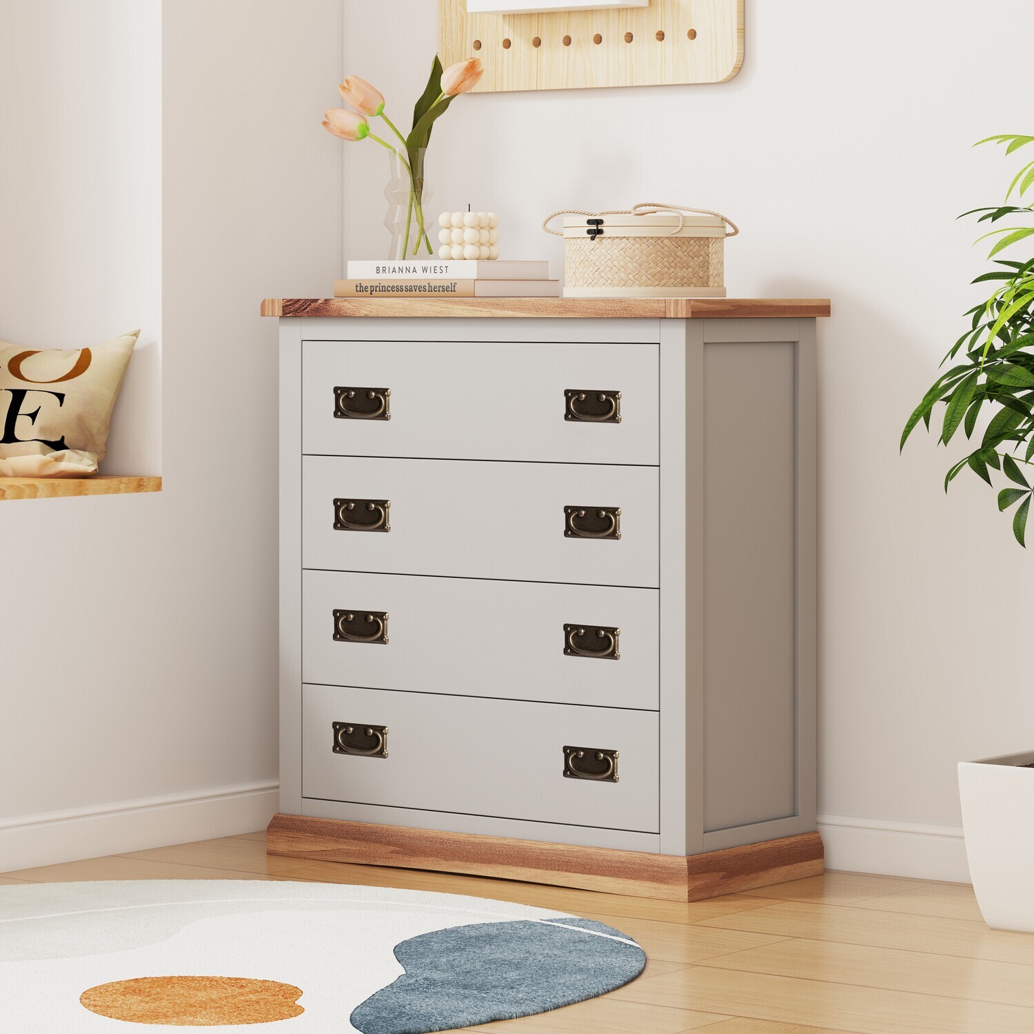 Cabinet Bits Bomporto 4 Drawer Chest - Grey / Brass