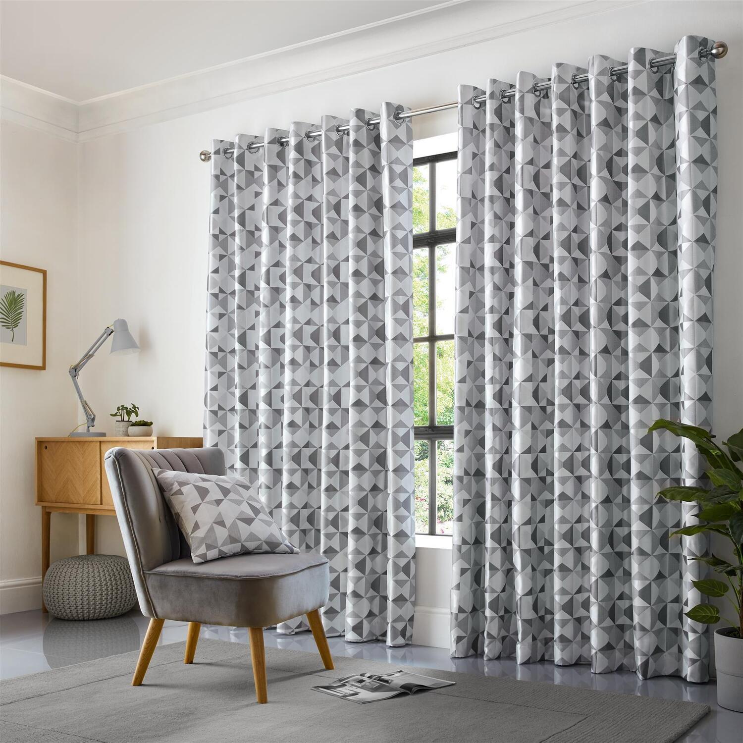 Scandi Eyelet Ring Top Curtains - Silver/Grey / 117cm / 137cm