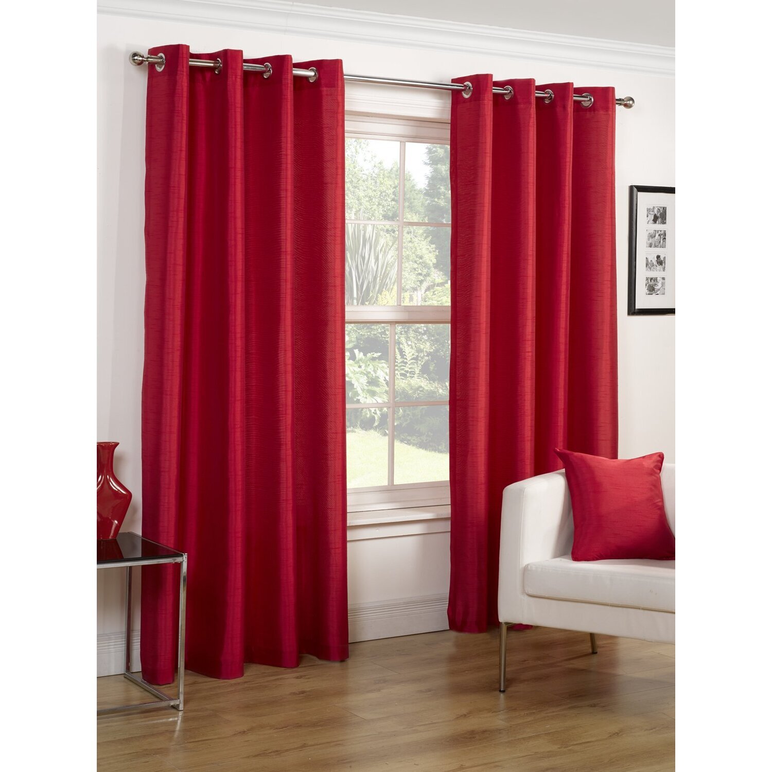 Faux Silk Lined Eyelet Curtains - Red / 228cm / 168cm