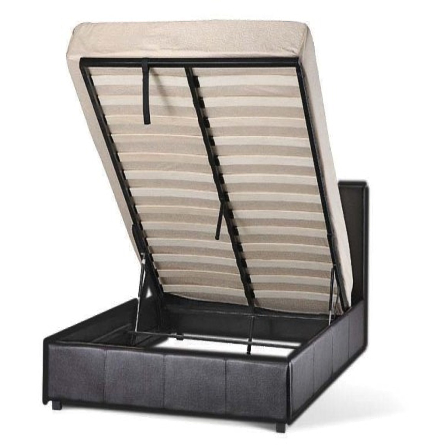 Black Faux Leather Storage Ottoman - Black / Single
