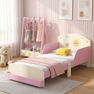 AIYAPLAY 2-Piece Kids Bedroom Set with Guardrails, Storage, Pink 45-P005