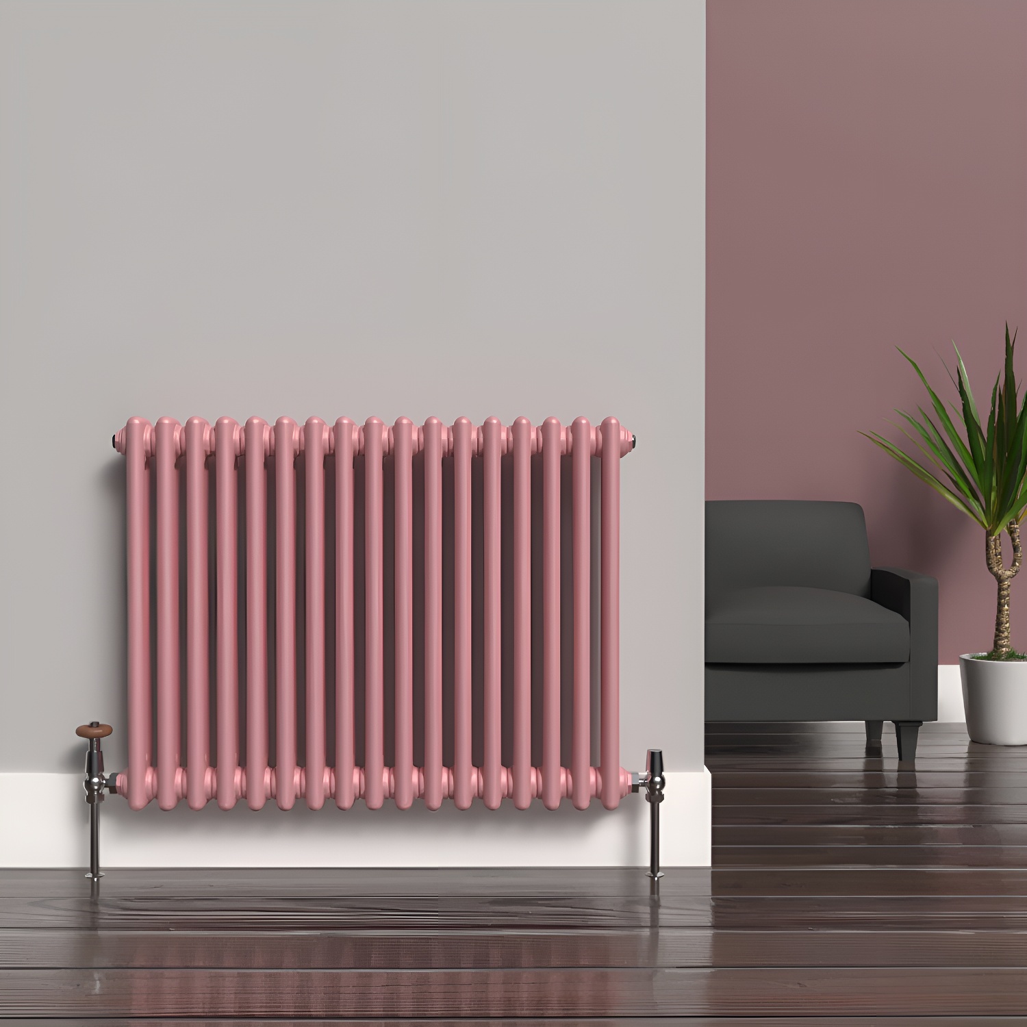 Lux Heat Horizontal 2-Column Radiator - Pastel Pink 600 Mm X 785 Mm - Pastel Pink
