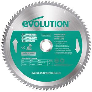 Evolution Aluminium Cutting Mitre Saw Blade 255 x 25.4mm x 80T