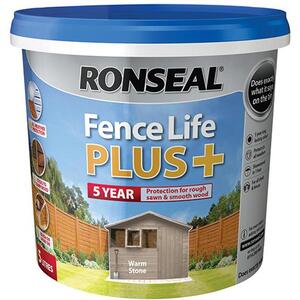 Ronseal Fence Life Plus+ Warm Stone 5 Litre - 5 Year Protection for Sheds and Fences