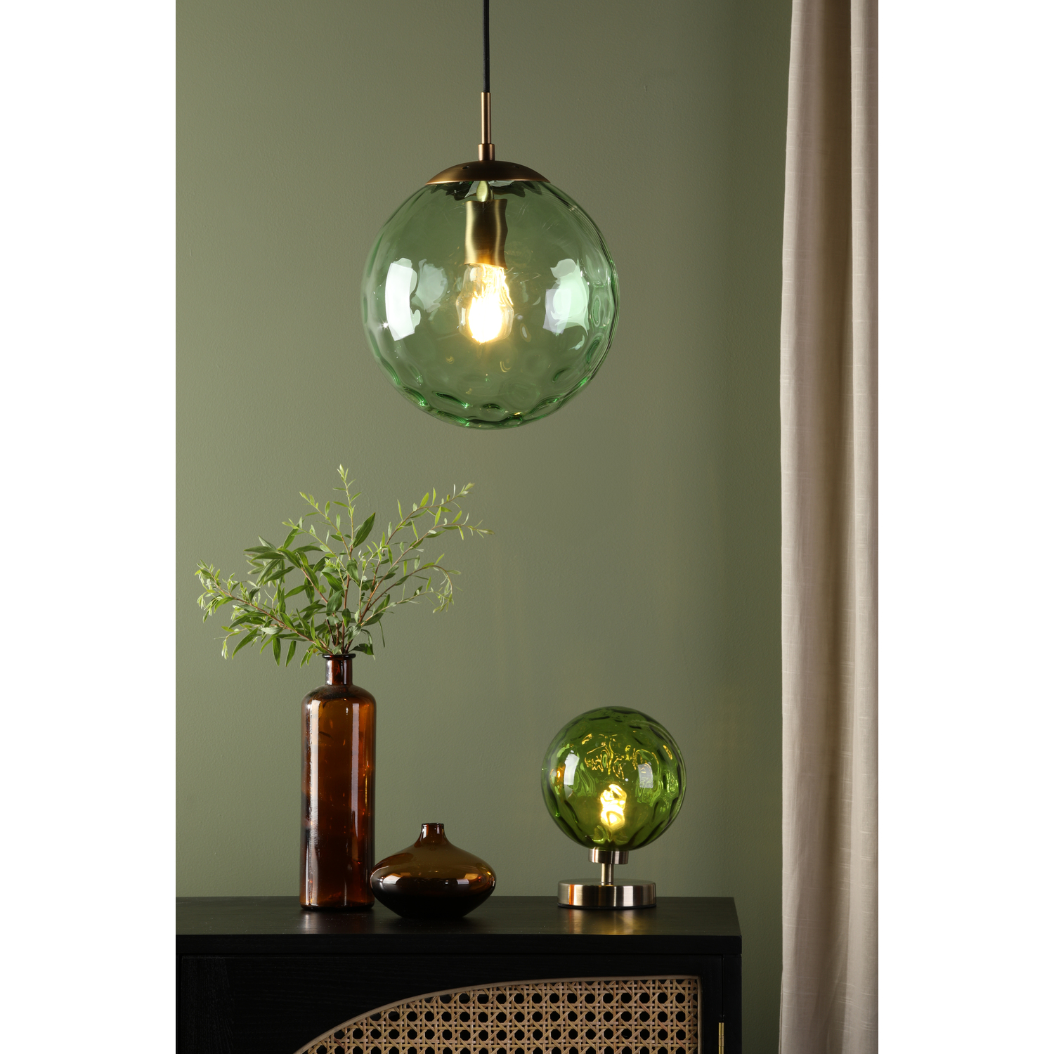 Dar Esben Touch Table Lamp Antique Brass Green