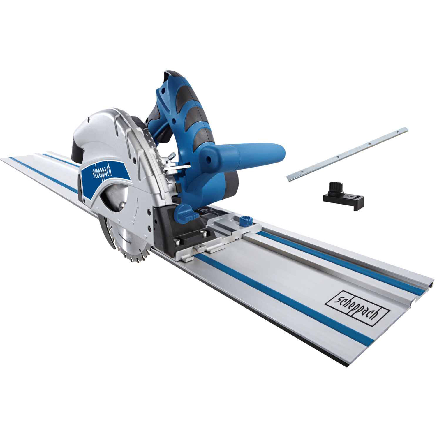 Scheppach PL55 1200W 160mm Plunge Saw with 1.4m Guide Rail Kit - Blue