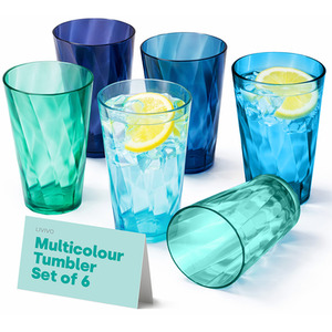 6 Multicoloured Plastic Tumblers Teal