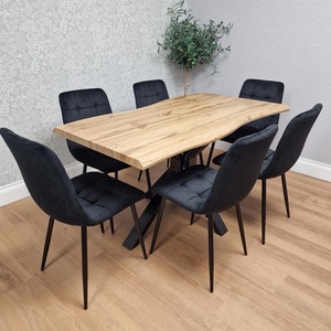 Black / 140cm Table Dining Set with 6 Velvet Chairs shot 16124324