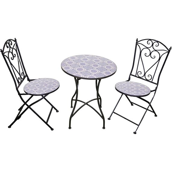 Three Piece Mosaic Bistro Set with Folding Chairs
