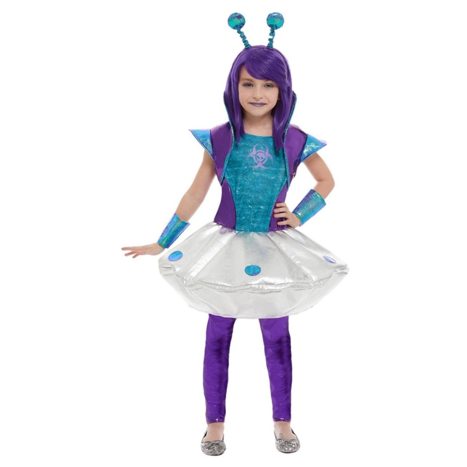 Smiffys Girls Alien Costume Set - Aqua/Silver/Purple / 10+