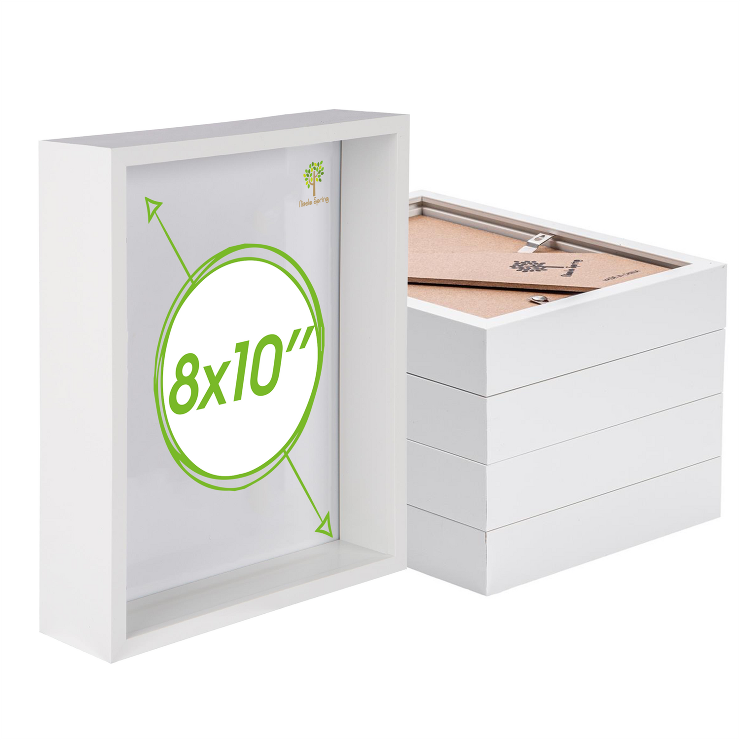 3D Deep Box Photo Frames - 8" x 10" - White - Pack of 5 - White
