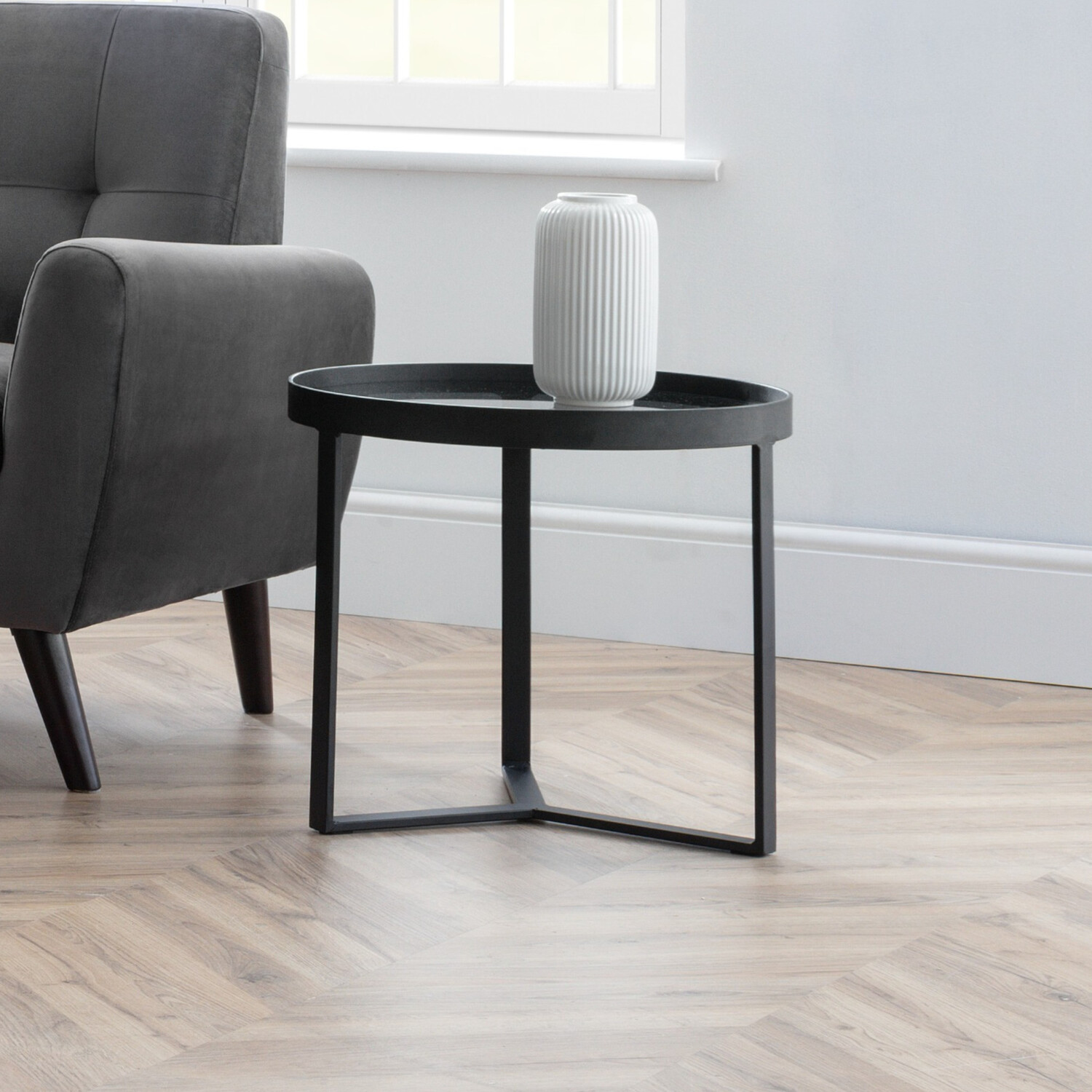 Julian Bowen Loft End Table, Smoked Glass, Black - H45 x W50cm | Modern Side Table for Living Room or Bedroom, No Assembly Needed, Durable Tempered Glass, Geometric Design - Image 5
