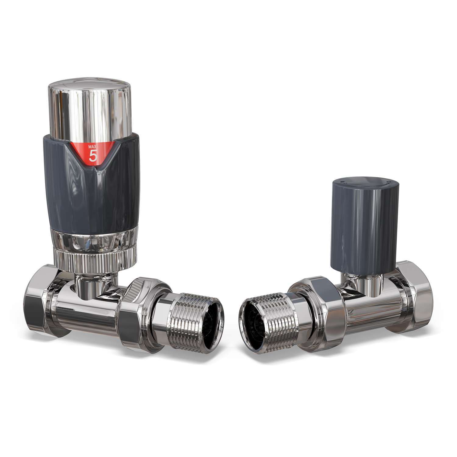 Uk Radiators Talus Flair - Chrome Thermostatic Radiator Valve & Lockshield Straight - Anthracite / 81Mm / 123Mm / Trv Valve Head, Lockshield, Pair Of 10Mm Valve Re
