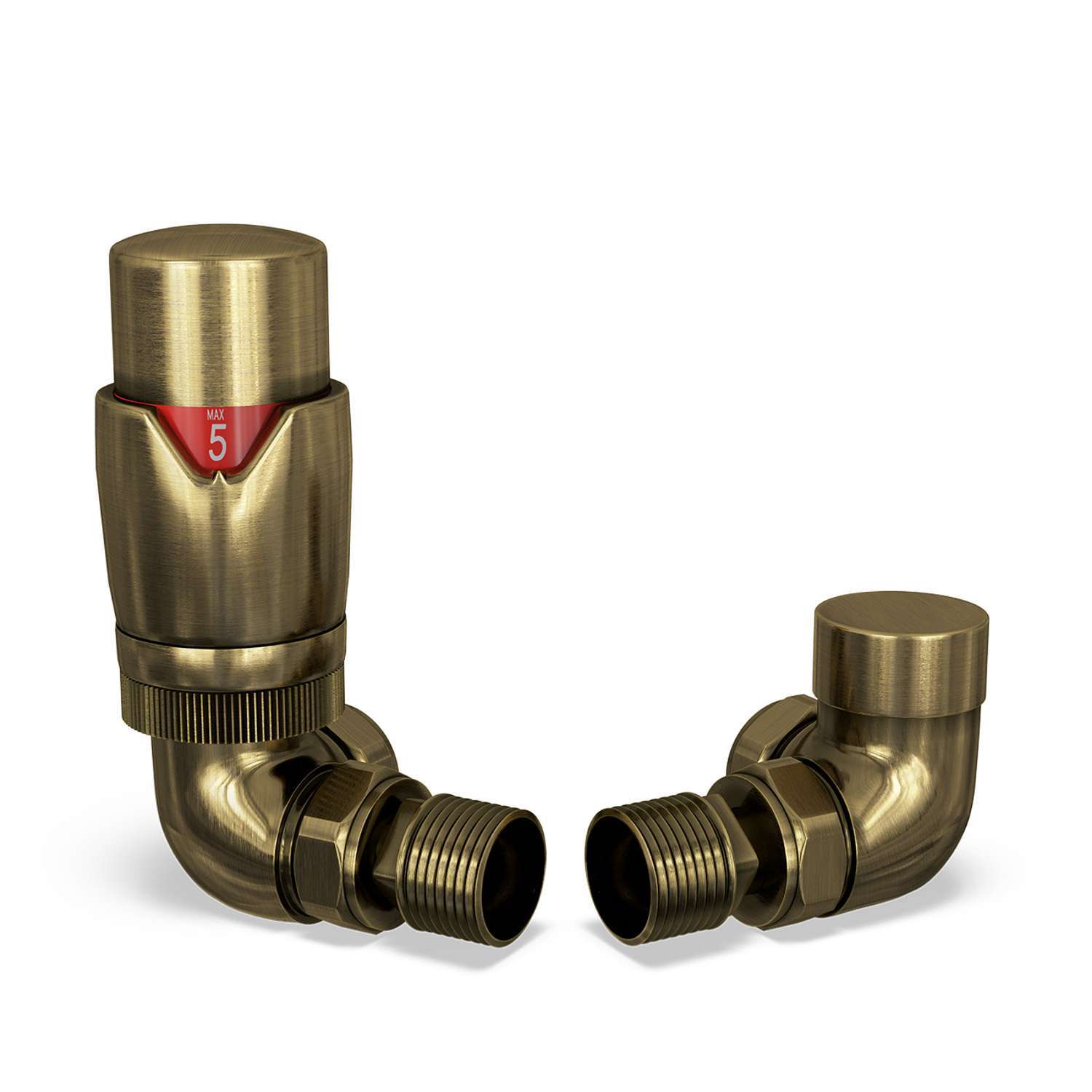 B&Q - Thermostatic Radiator Valve Set Trv Corner With Lockshield 15mmModern Style Antique BrassStirling Bold - Image 2