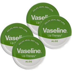 Vaseline Lip Therapy Petroleum Jelly, Aloe Vera 20gm Hydrating Lip Balm, 4 Pack
