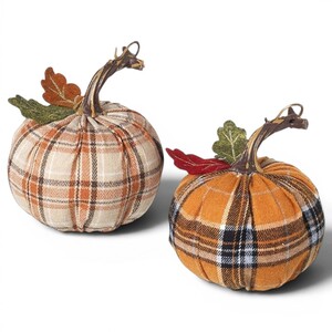 Set of 2 Tartan Pumpkin Halloween Decorations