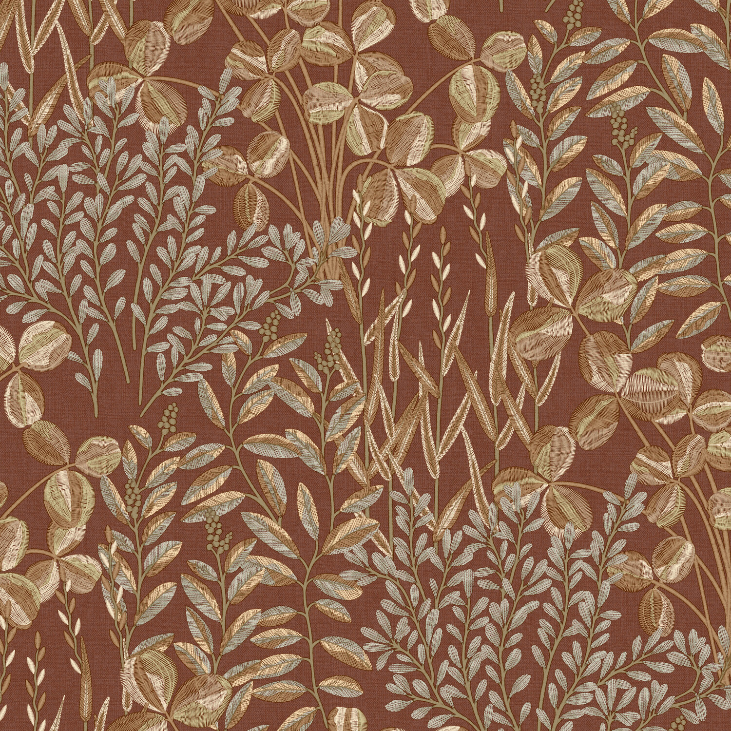 Grandeco Gold/Beige Inia Stitched Embroidery Foliage Textured Wallpaper, Terracotta - Image 4